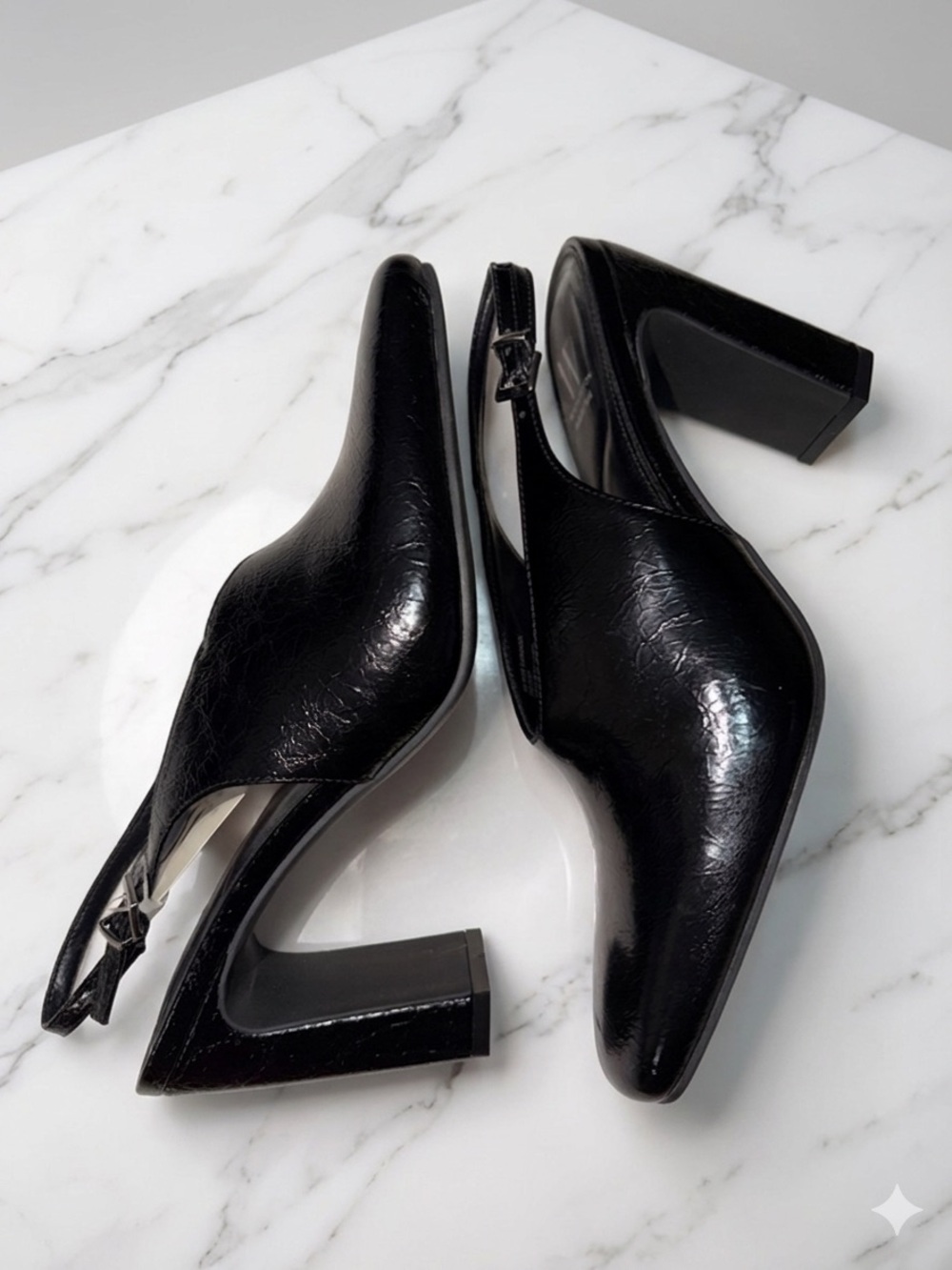 Worthington Saranack Black Slingback Pumps Block Heel Square Toe Shoes Size 9 M